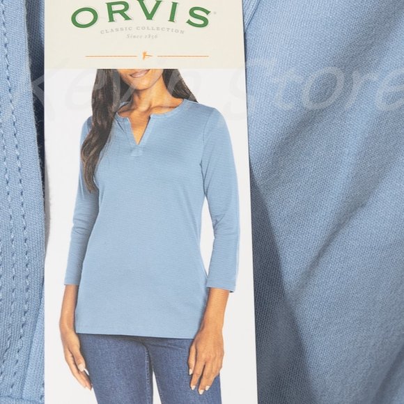 Orvis Ladies' ¾ Sleeve Split Neck Blue‎ - Picture 4 of 6
